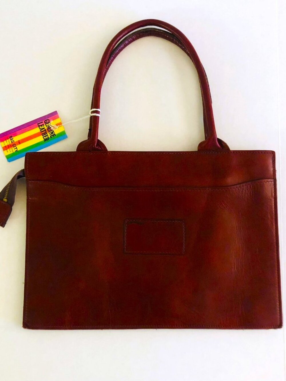 Genuine Leather Wine Red Handbag Tote Purse Office Rectangle 7 Pockets Bag City